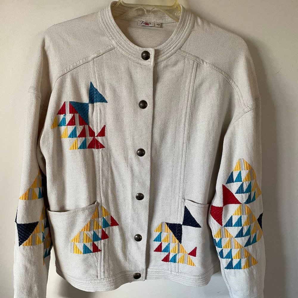 Faherty, Star Quilt embroidered jacket, Ecru, Women's size Medium